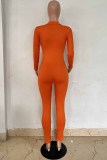 Оранжевые сексуальные комбинезоны с воротником-молнией и буквенным принтом