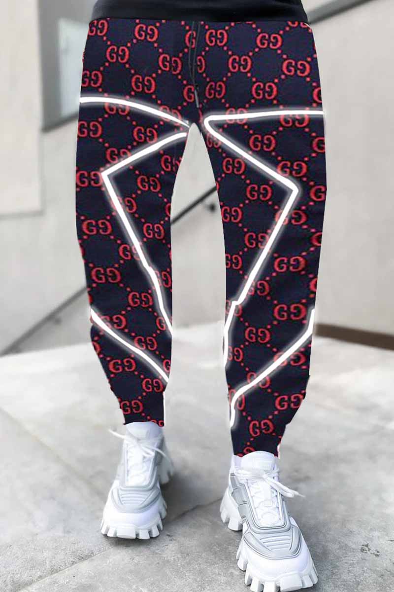 

Burgundy Casual Print Letter Mid Waist Pencil Pants