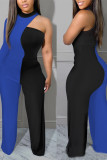 Black Sexy Casual Print Patchwork Backless Strapless Skinny Jumpsuits