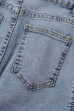 Vaqueros casuales de mezclilla regular de cintura media de patchwork sólido azul claro