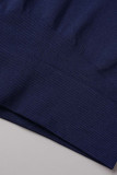 Abbigliamento sportivo casual blu navy tinta unita patchwork scollo a U manica lunga due pezzi