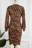 Robes de jupe crayon à col en V et patchwork léopard noir sexy