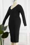 Черная сексуальная сплошная лоскутная юбка-карандаш с V-образным вырезом Платья больших размеров