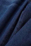 Jean droit en denim basique à taille haute et patchwork uni bleu profond