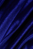 Azul Elegante Sólido Patchwork Dobrado Gola Quadrada Vestidos Saia Um Degrau