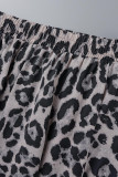 Pantaloni a vita alta con patchwork leopardato con stampa casual grigia tipo A a stampa intera