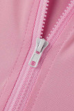 Robes de grande taille rose décontracté solide patchwork col zippé