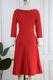 Robes de ligne A élégantes rouges à col en V et patchwork