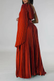 Red Elegant Solid Patchwork Fold Oblique Collar Straight Dresses