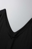 Falda de lápiz con cuello en V de patchwork sólido sexy negro Vestidos de talla grande