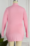 Vestidos tamanho grande rosa casual patchwork sólido gola com zíper