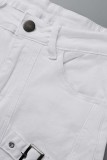 Белые повседневные однотонные брюки со средней посадкой в ​​технике пэчворк