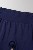 Abbigliamento sportivo casual blu navy tinta unita patchwork scollo a U manica lunga due pezzi