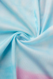 Puderblaue, lässige, bedruckte Tie-Dye-Patchwork-Knöpfe Oberbekleidung mit Umlegekragen