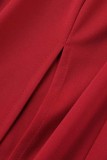 Красное сексуальное вечернее платье в стиле пэчворк с прозрачным разрезом и круглым вырезом