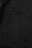 Черные повседневные однотонные рваные джинсы скинни в стиле пэчворк с высокой талией