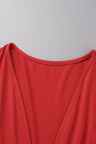 Rose Red Sexy Solid Patchwork Fold Asymmetrical V Neck Irregular Dress Dresses