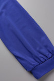 Bleu Sexy Solide Patchwork Pli Asymétrique V Cou Robe Irrégulière Robes