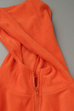 Tangerine Red Casual Letter Basic Hooded Collar Regular Barboteuse