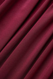 Rose Red Sexy Solid Patchwork Fold Asymmetrische V-hals Onregelmatige jurkjurken