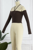 Coffee Sexy Casual Solid Bandage Backless Off the Shoulder Tops