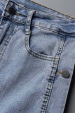 Ljusblå Casual Solid Patchwork Mid Waist Vanliga jeans