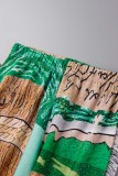 Pantalon décontracté imprimé gland patchwork taille haute conventionnelle vert