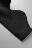 Schwarze, lässige, solide Patchwork-Mantelkragen-Oberbekleidung