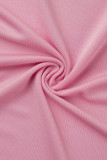 ピンク カジュアル ソリッド パッチワーク ジッパー カラー プラス サイズ ドレス