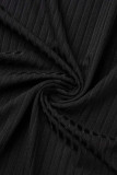 Falda de lápiz con cuello en V de patchwork sólido sexy negro Vestidos de talla grande
