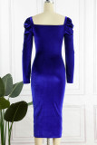 Burgundy Elegant Solid Patchwork Fold Square Collar One Step Skirt Dresses