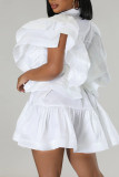 Robes blanches décontractées solides en patchwork à col en V et à encolure en V