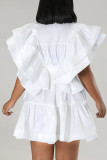 Witte casual effen patchwork vouw V-hals A-lijn jurken
