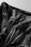 Noir Sexy solide Patchwork dos nu pli licou une étape jupe grande taille robes