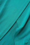 Vert Sexy Solide Patchwork Pli Asymétrique V Cou Robe Irrégulière Robes