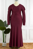 Svarta sexiga formella solida lapptäcken V-hals långärmade klänningar i plusstorlek