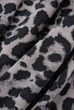 Pantaloni a vita alta con patchwork leopardato con stampa casual grigia tipo A a stampa intera