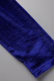 Vestidos de falda de un paso con cuello cuadrado y pliegues de patchwork sólido elegante azul