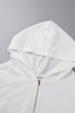 White Casual Solid Patchwork Hooded Collar Long Sleeve Three Pieces