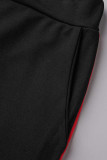 Röda Casual Sportswear Solid Patchwork Dragkedja Långärmad Två delar