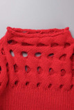 Röd Sexig Solid urholkad Patchwork Half A Turtleneck Pencil Skirt Klänningar