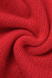 Rojo sexy sólido ahuecado hacia fuera patchwork medio cuello alto lápiz falda vestidos
