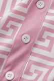 Roze casual patchwork met O-hals en korte mouwen, twee stukken
