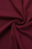 Burgundy Casual Solid Patchwork O Neck One Step Skirt Plus Size Dresses