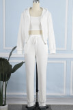 White Casual Solid Patchwork Hooded Collar Long Sleeve Three Pieces Bra Tops Jackets And Skinny Pants Sets