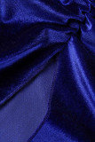 Robes de jupe en une étape à col carré élégantes et élégantes en patchwork bleu