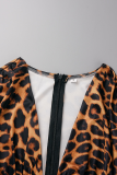 Estampado de leopardo Vestidos de falda de lápiz con cuello en V de patchwork de leopardo sexy