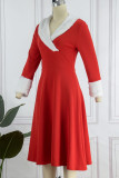 Robes de ligne A élégantes rouges à col en V et patchwork