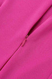 ブルゴーニュ カジュアル ソリッド パッチワーク O ネック ワンステップ スカート プラスサイズ ドレス