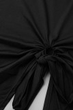 ブラック カジュアル ソリッド バンデージ O ネック ロング スリーブ プラス サイズ ツーピース